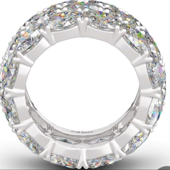 OVAL CUT ETERNITY STERLING SILVER WOMEN'S BAND 10 - Picture 3 of 5